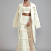 Mati Outfit Sets XS Off-White Fringed Tiered Lehenga Jacket Set (3 PCS)