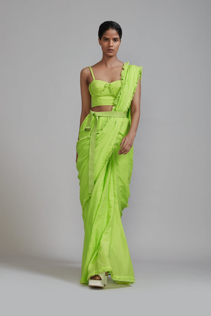 Mati SAREE Neon Green Fringed Saree