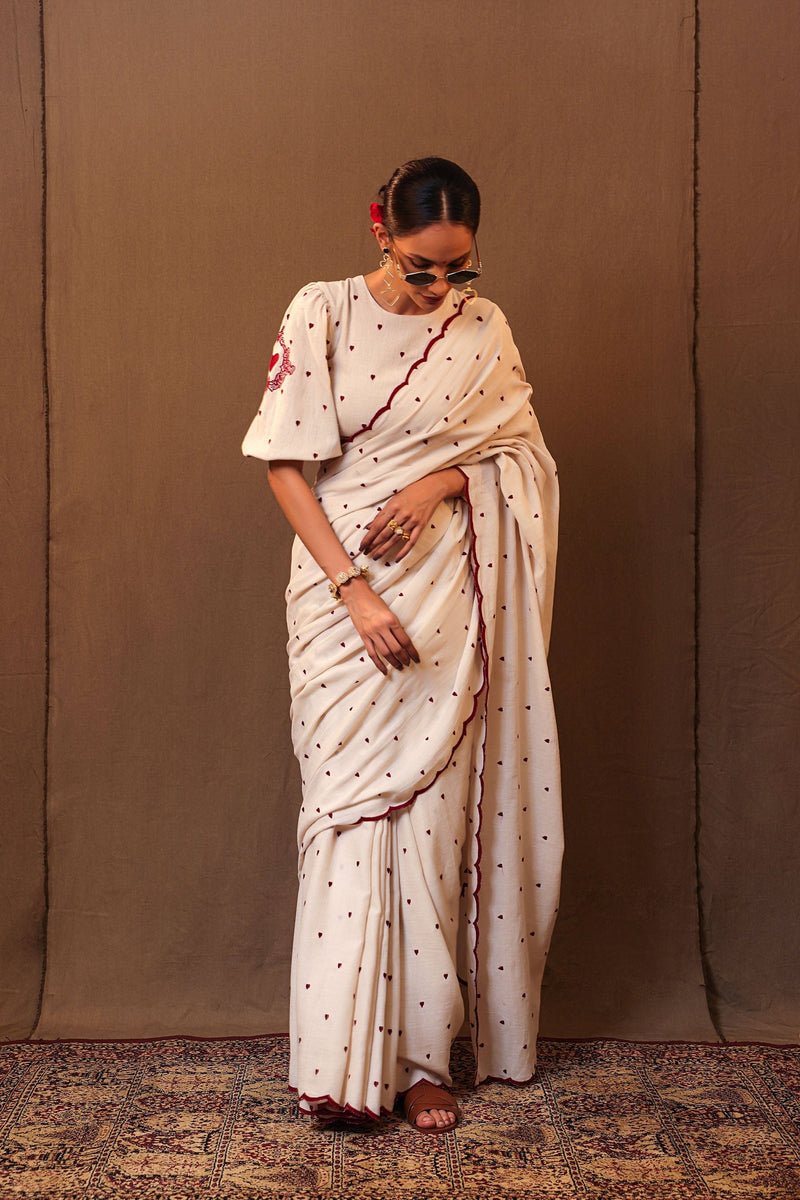 Mati SAREE Off-White Heart EMB Saree