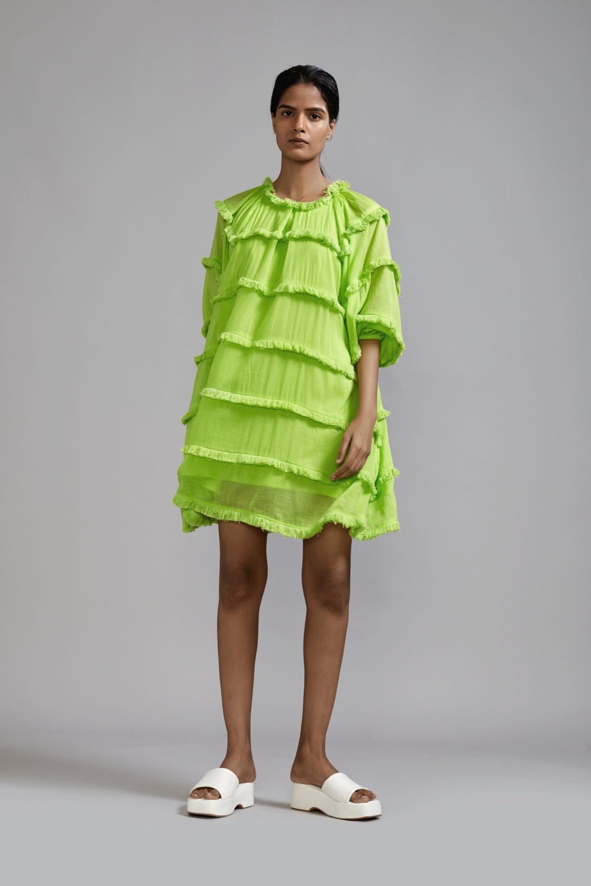 Mati Separates Neon Green Fringed Short Dress