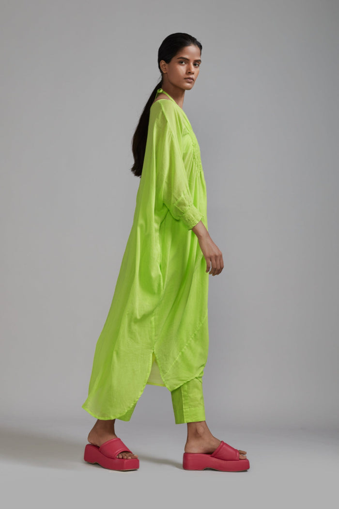 Mati Separates Neon Green Smocked Cowl Tunic