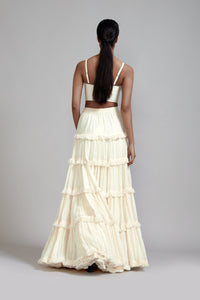 Mati Separates Off-White Fringed Tiered Lehenga