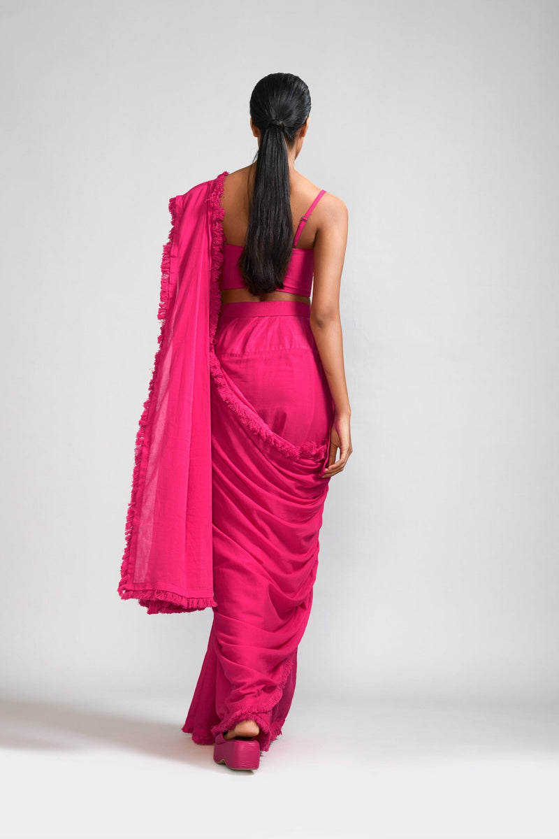 Mati Separates Pink Fringed Saree & Fringed Corset Set (2 PCS)