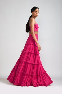 Mati Separates Pink Fringed Tiered Lehenga