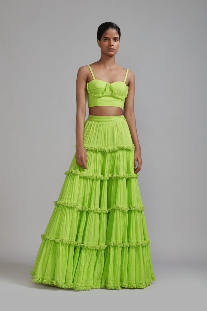 Mati Separates XS Neon Green Fringed Corset