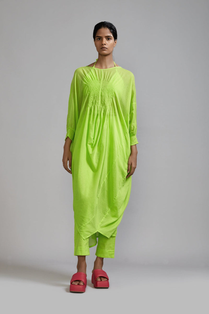 Mati Separates XS Neon Green Smocked Cowl Tunic