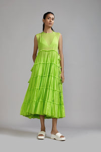 Mati Separates XS Neon Green Tiered Tie Tunic