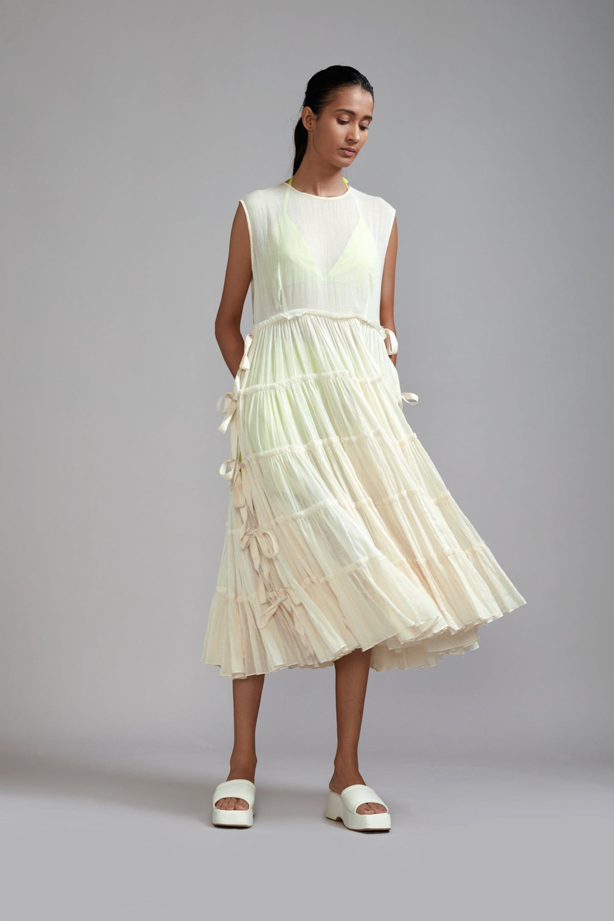 Mati Separates XS Off-White Tiered Tie Tunic