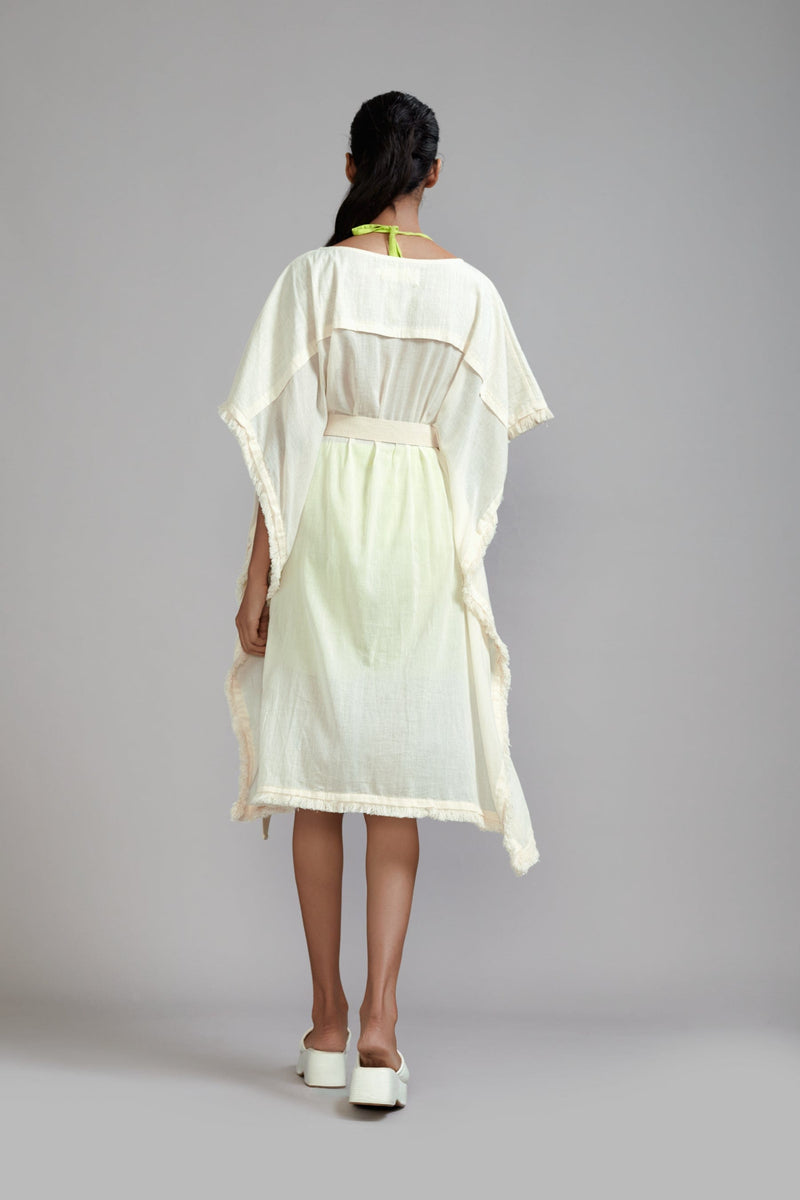 Mati SEPERATES Off-White wIth Neon Green Fringed Kaftan