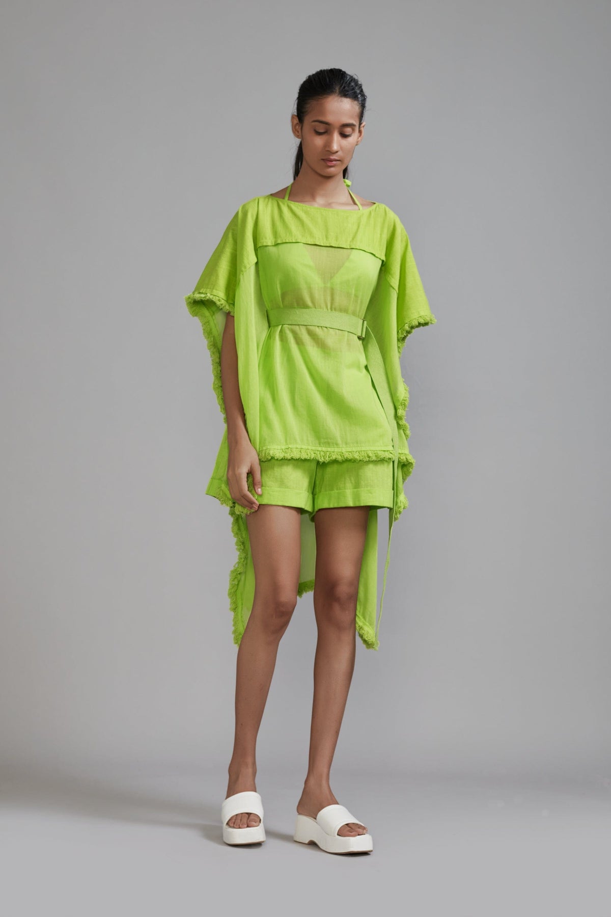 Mati SEPERATES XS Neon Green Fringed Kaftan