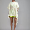 Mati SEPERATES XS Off-White wIth Neon Green Fringed Kaftan