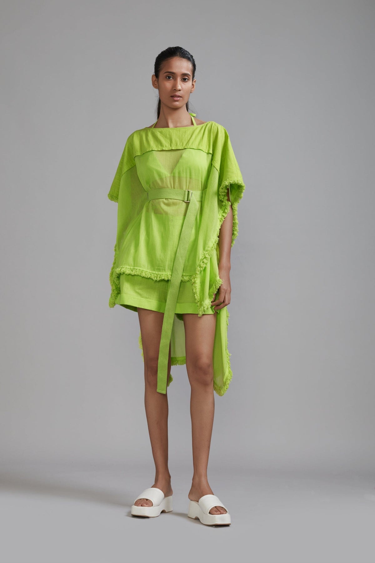 Mati SET Neon Green Fringed Kaftan Co-Ords (3 PCS)