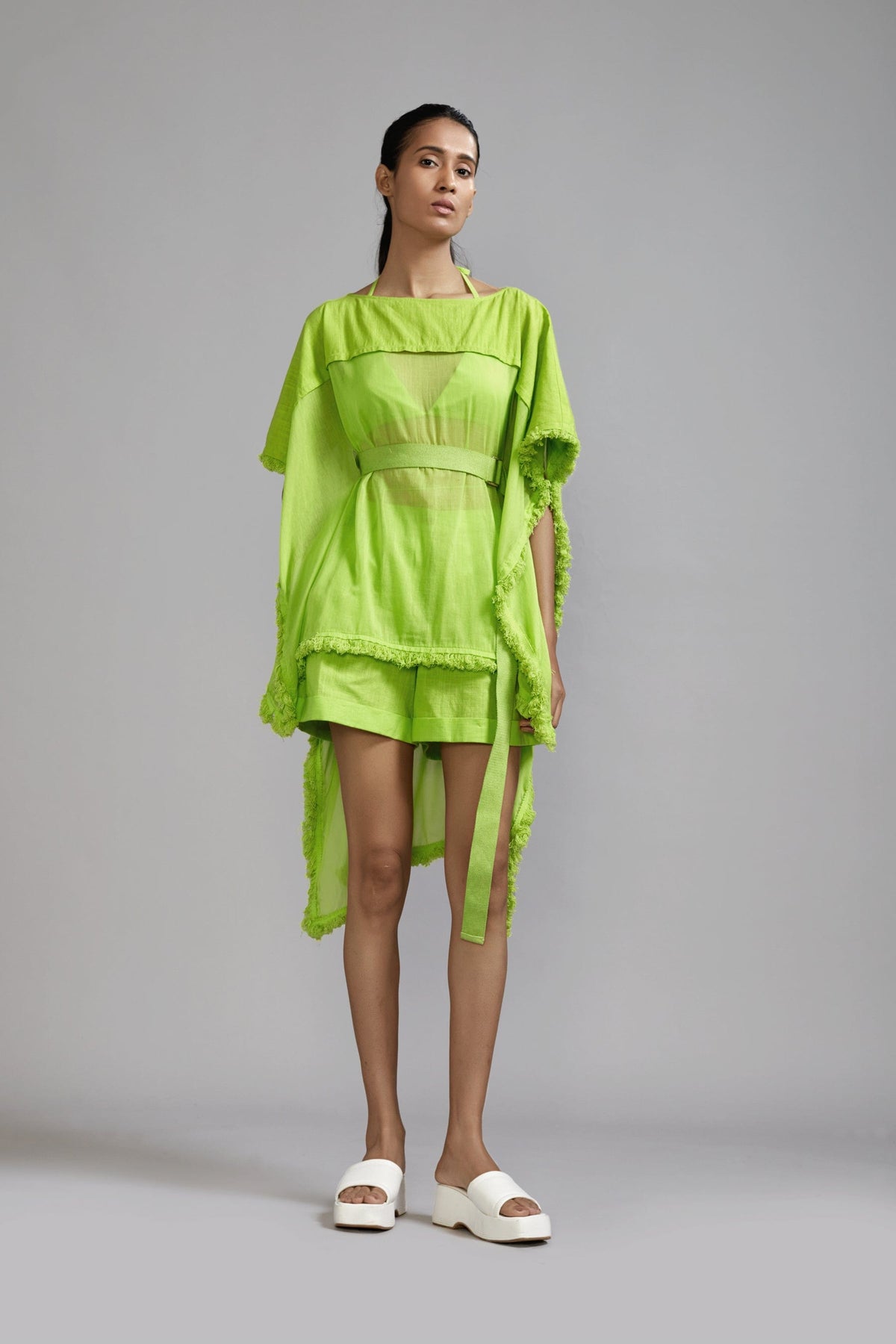 Mati SET Neon Green Fringed Kaftan Co-Ords (3 PCS)