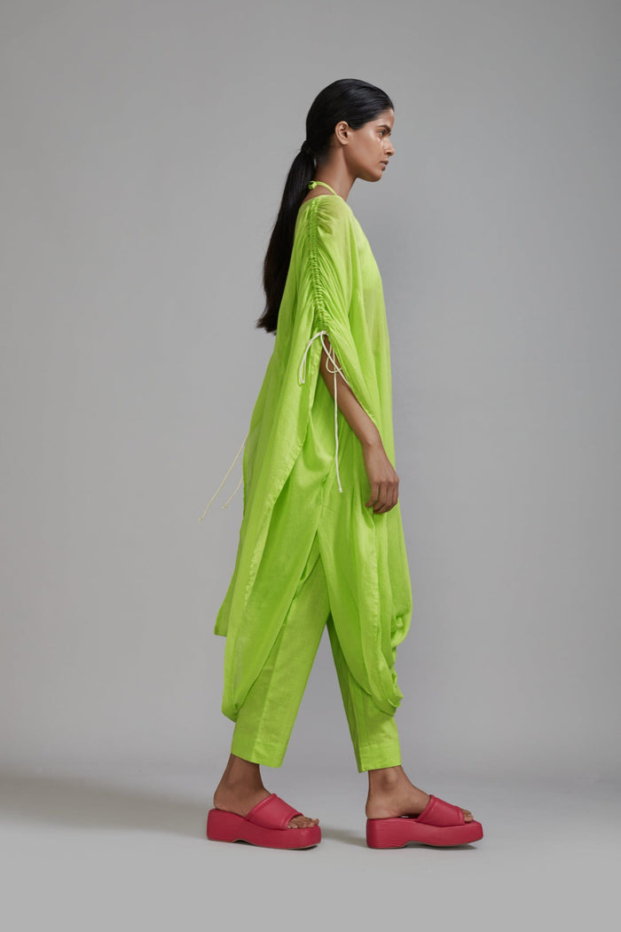 Mati SET Neon Green Gathered Cowl Tunic Set (3 PCS)