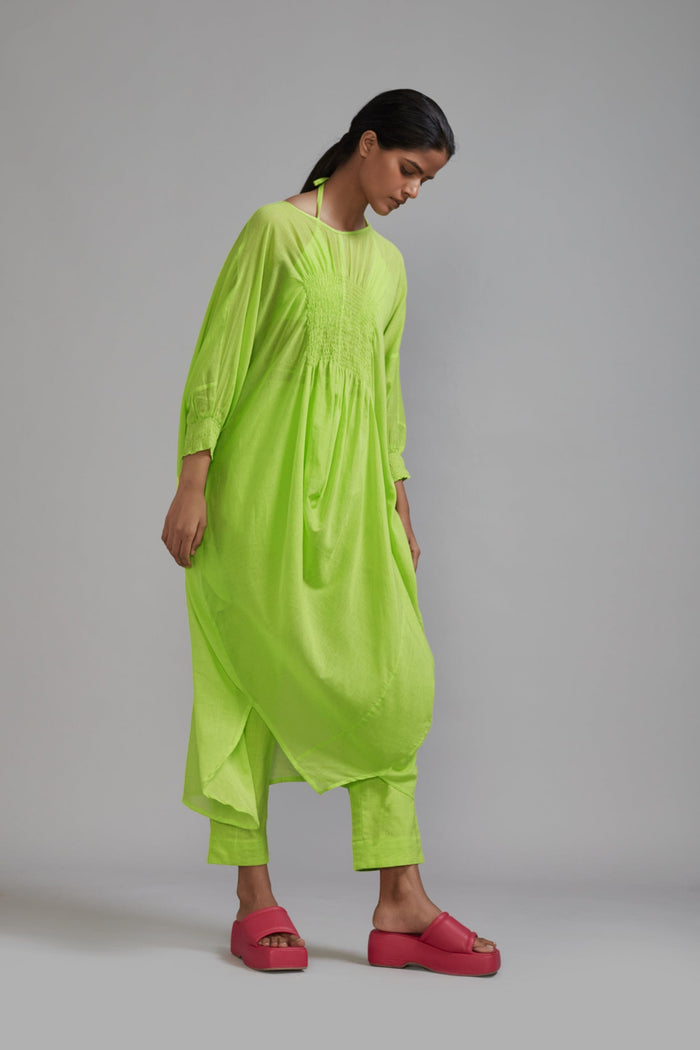 Mati SET Neon Green Smocked Cowl Tunic Set (3 PCS)