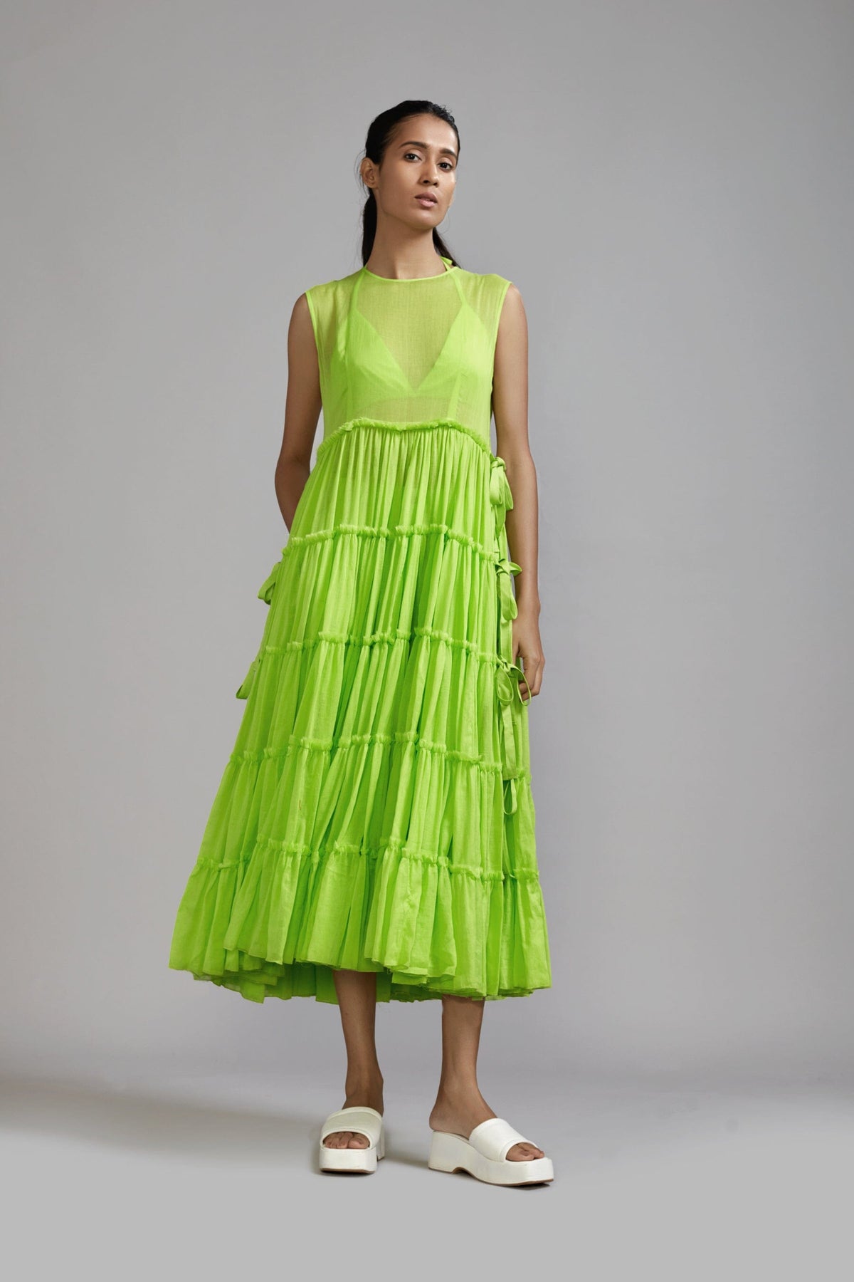 Mati SET Neon Green Tiered Tie Tunic Set (3 PCS)