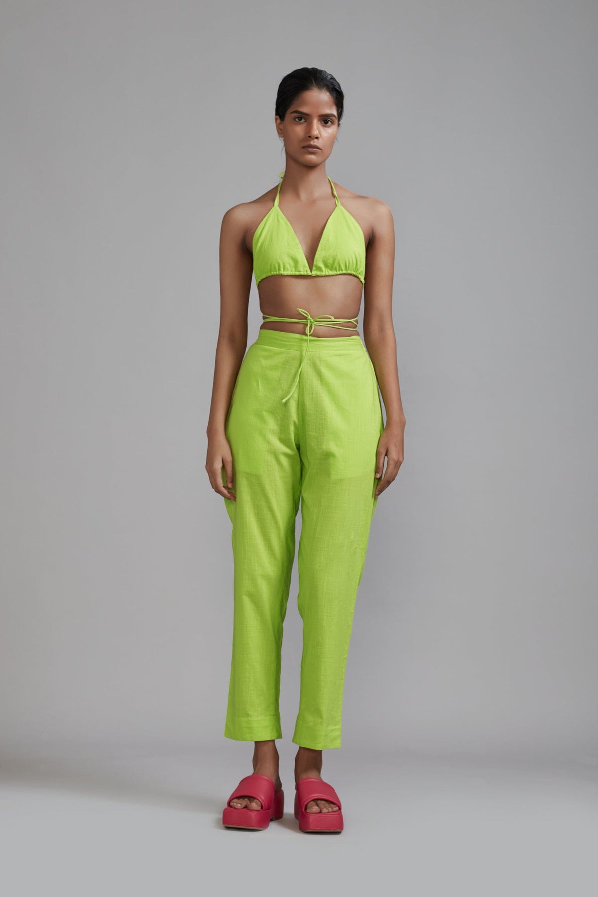 Mati SET XS Neon Green Overlap Bralette & SE Pant Set (2 PCS)