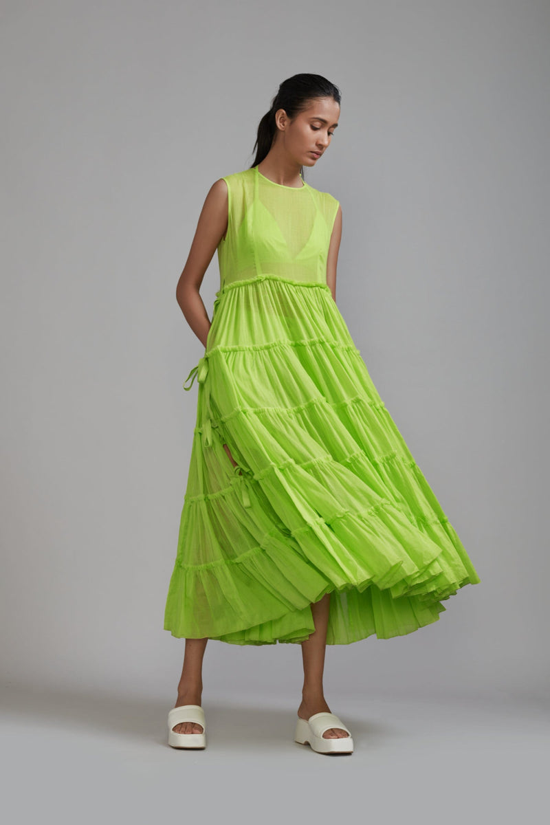 Mati SET XS Neon Green Tiered Tie Tunic Set (3 PCS)