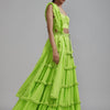 Mati sets Neon Green Fringed Tiered Lehenga Set (3 PCS)