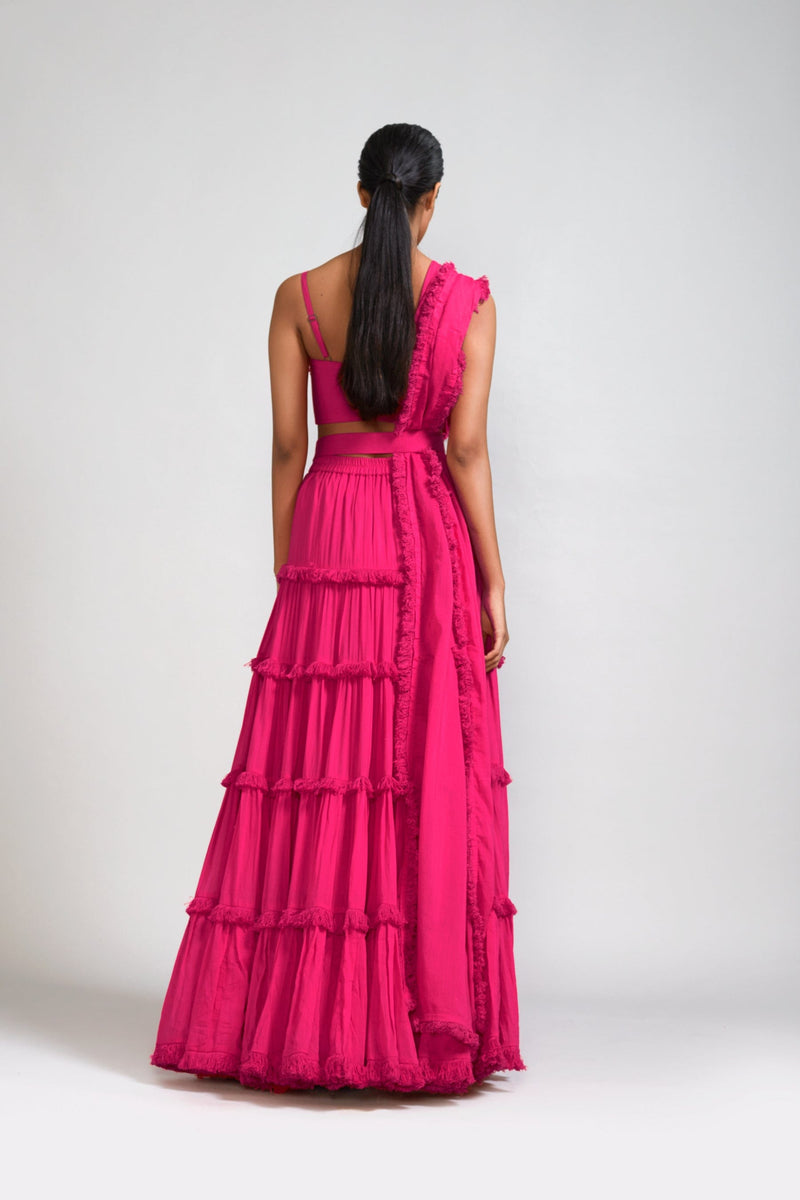 Mati sets Pink Fringed Tiered Lehenga Set (3 PCS)