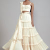 Mati sets XS Off-White Fringed Tiered Lehenga Set (3 PCS)