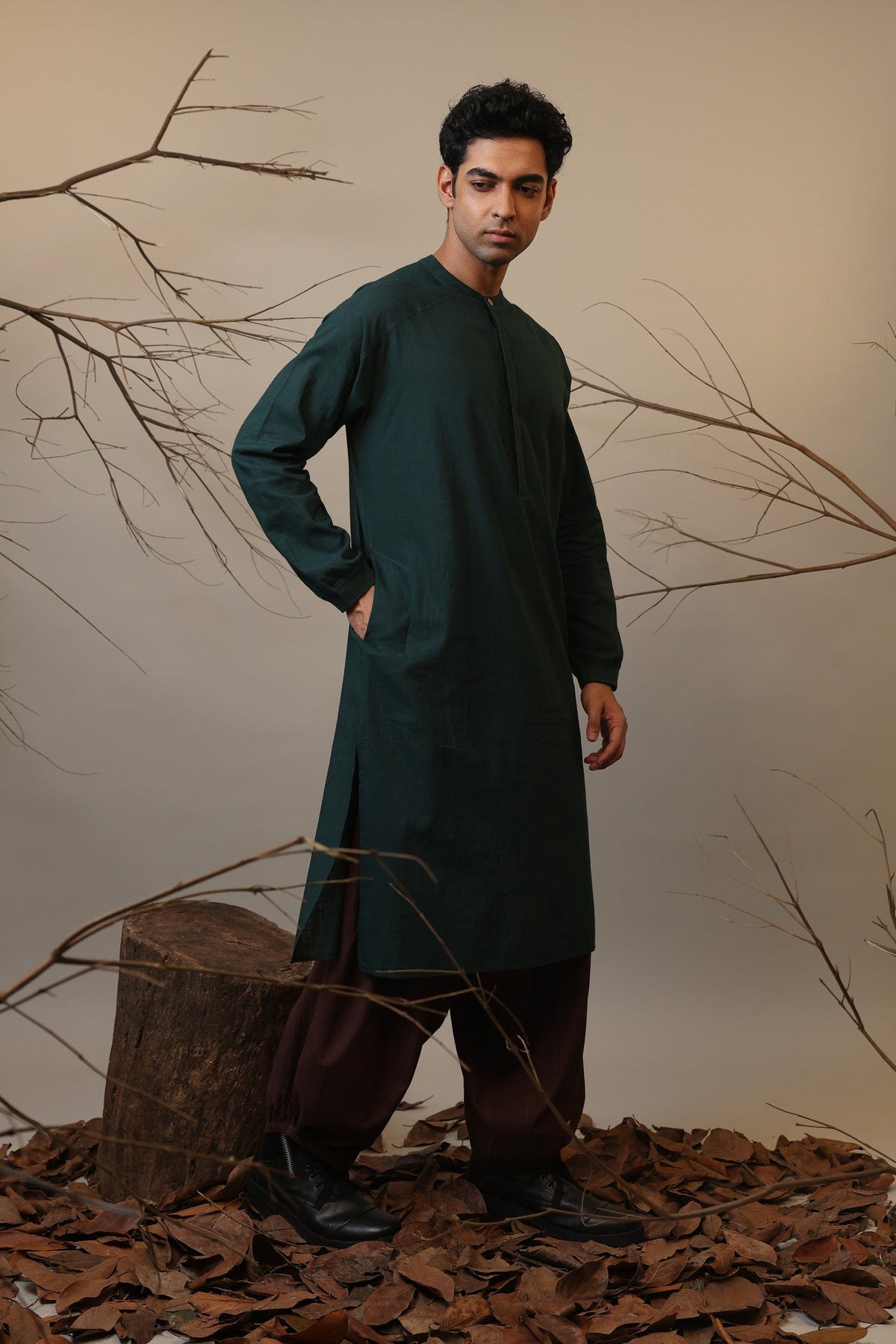 Mati Shirts & Tops Men's Raglan Green Kurta