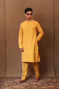 Mati Shirts & Tops Mustard EMB Zari Clubs SB Cotton Kurta