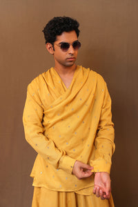 Mati Shirts & Tops Mustard EMB Zari Spade Overlap Shirt