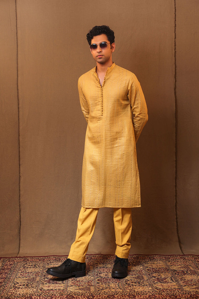 Mati Shirts & Tops Mustard STR Buttoned Kurta