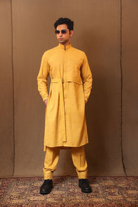 Mati Shirts & Tops Mustard Zari Club EMB Belted Kurta