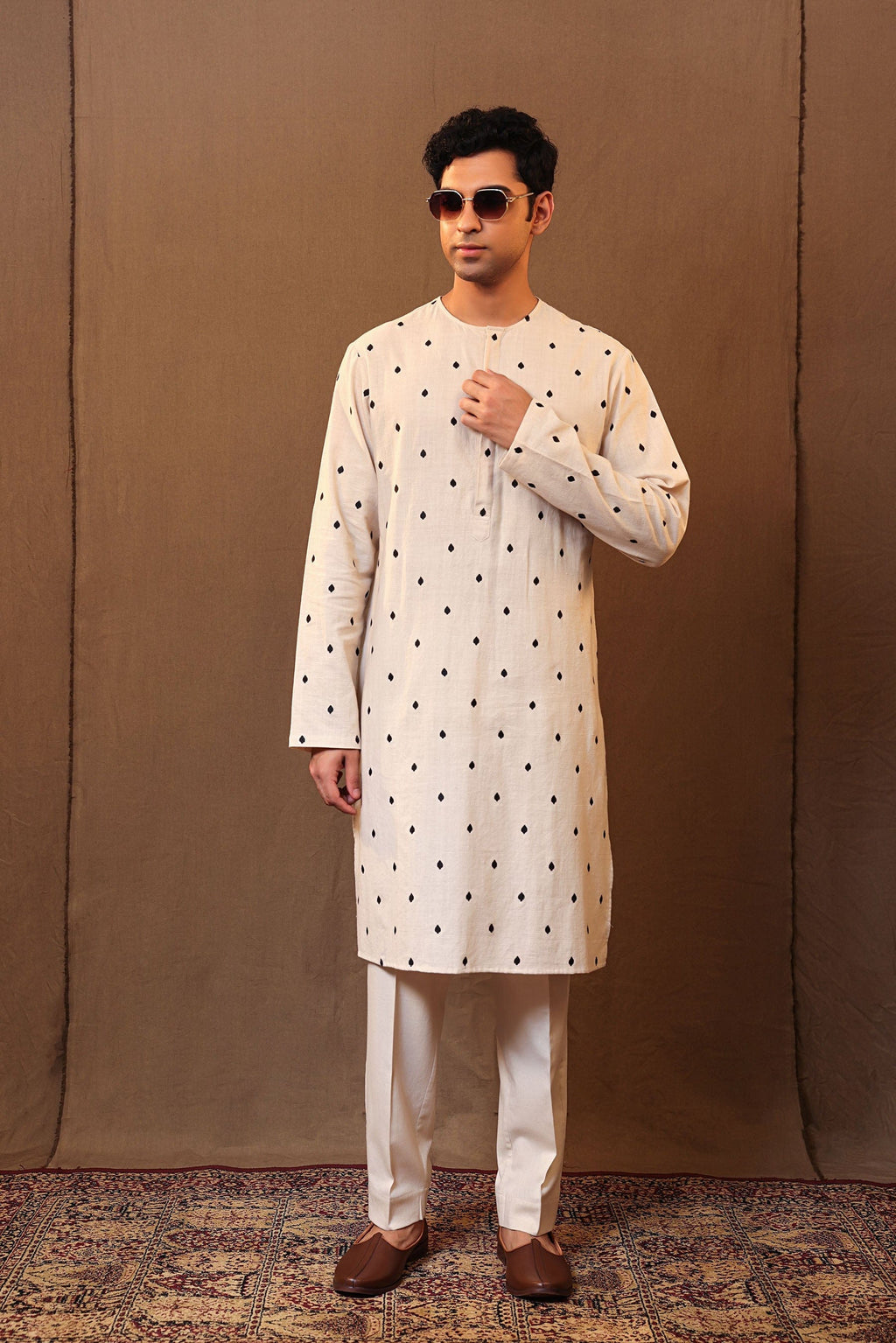 Mati Shirts & Tops Off-White EMB SB Cotton Kurta