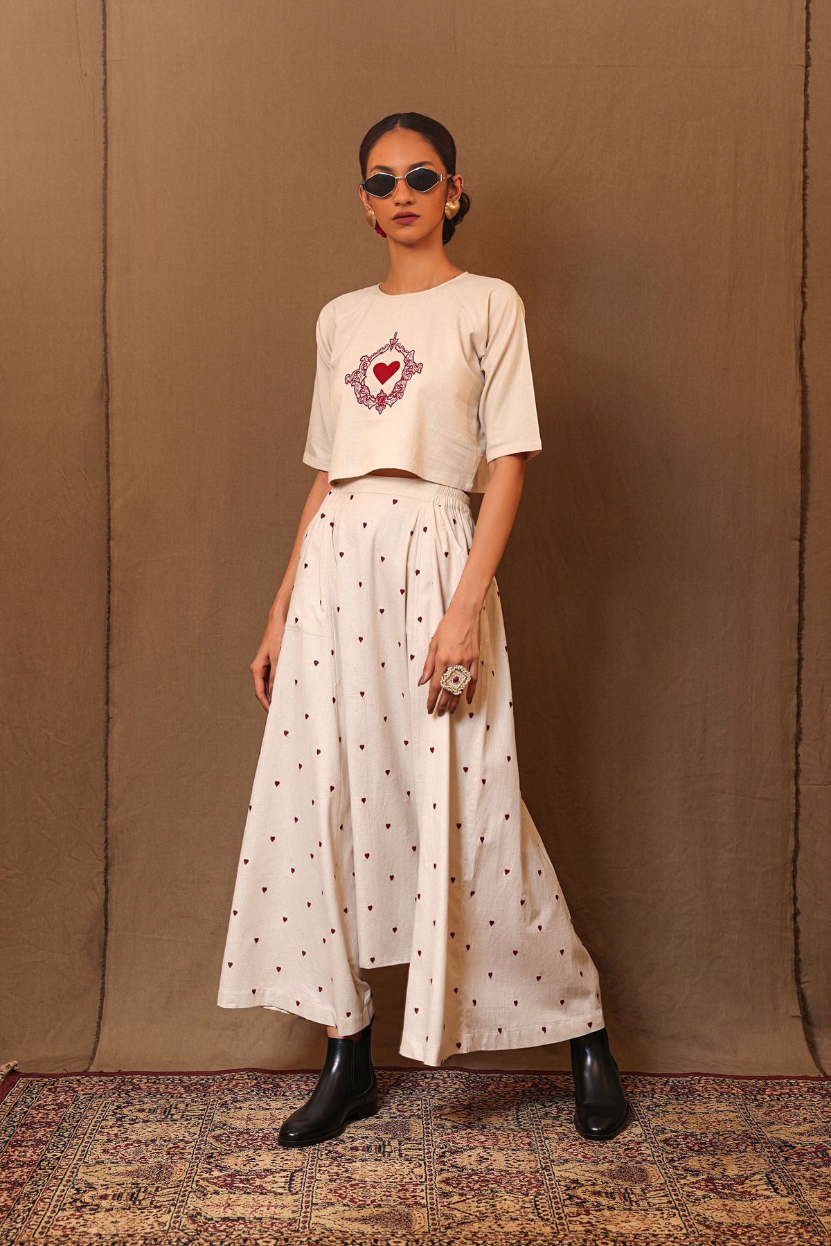 Mati Shirts & Tops Off-White Solo EMB Heart Crop Top