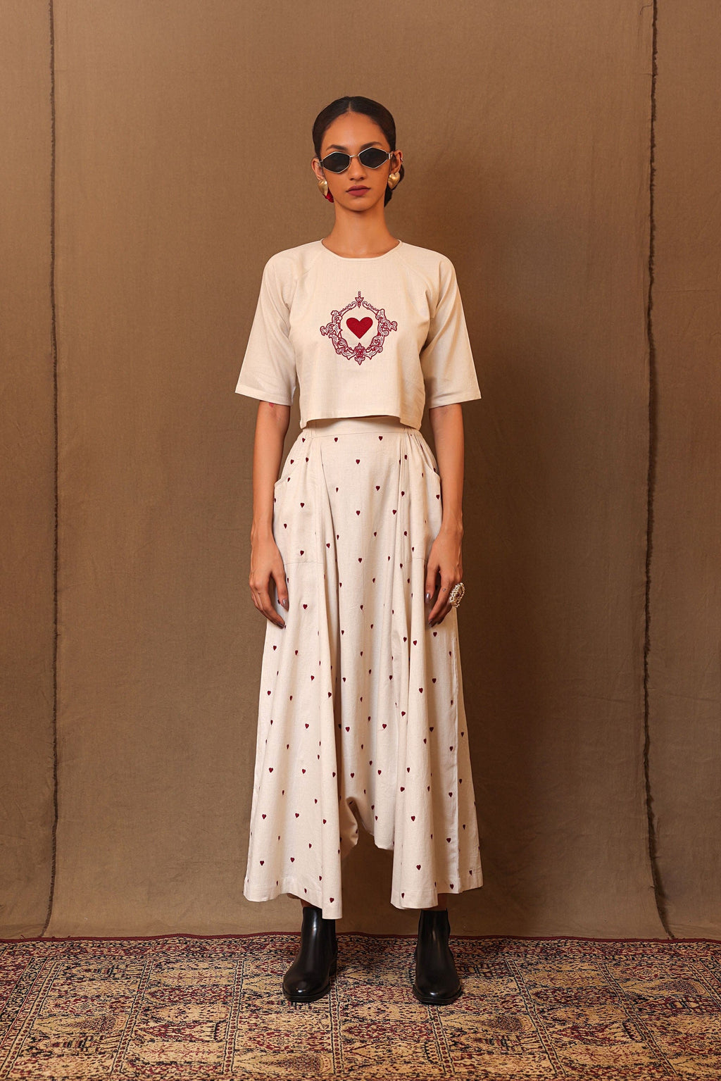 Mati Shirts & Tops Off-White Solo EMB Heart Crop Top