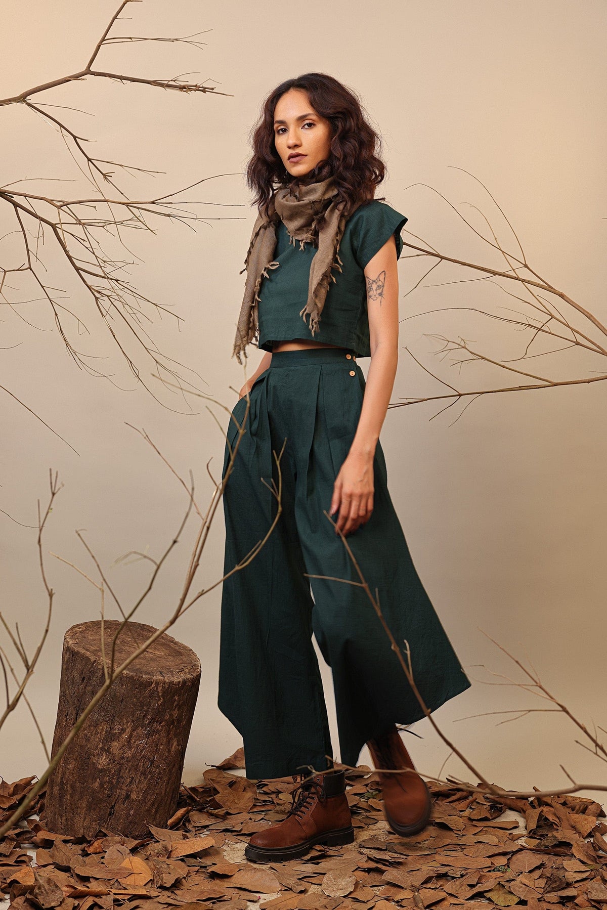 Mati Shirts & Tops Roots Green Crop Top