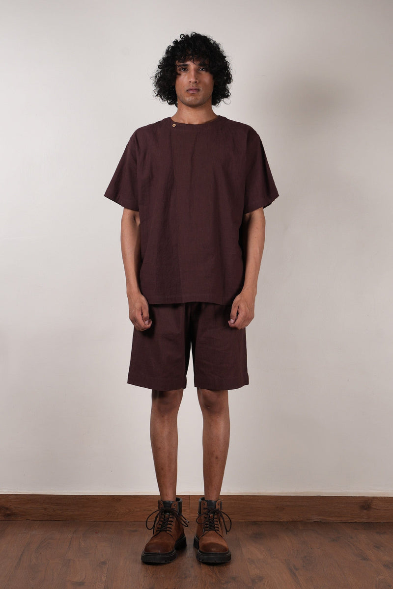 Mati Shirts & Tops S Brown Overlap Men's T-Shirt