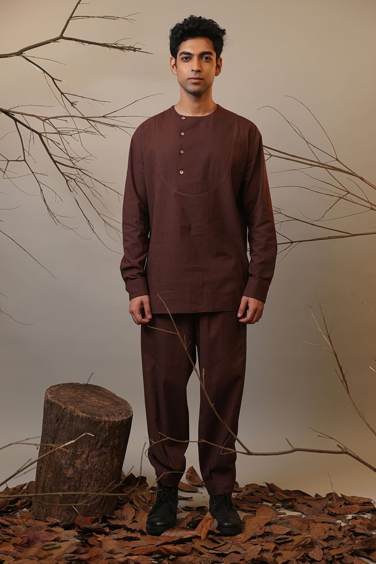 Mati Shirts & Tops S Men's Roots Brown Short Kurta