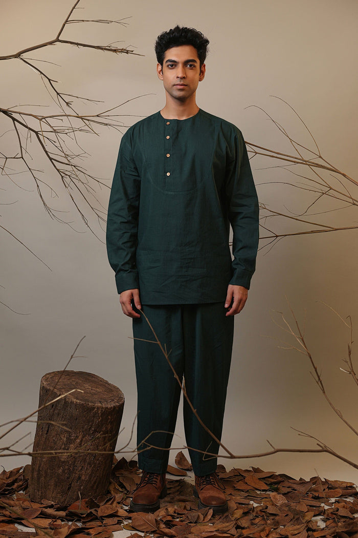 Mati Shirts & Tops S Men's Roots Green Short Kurta