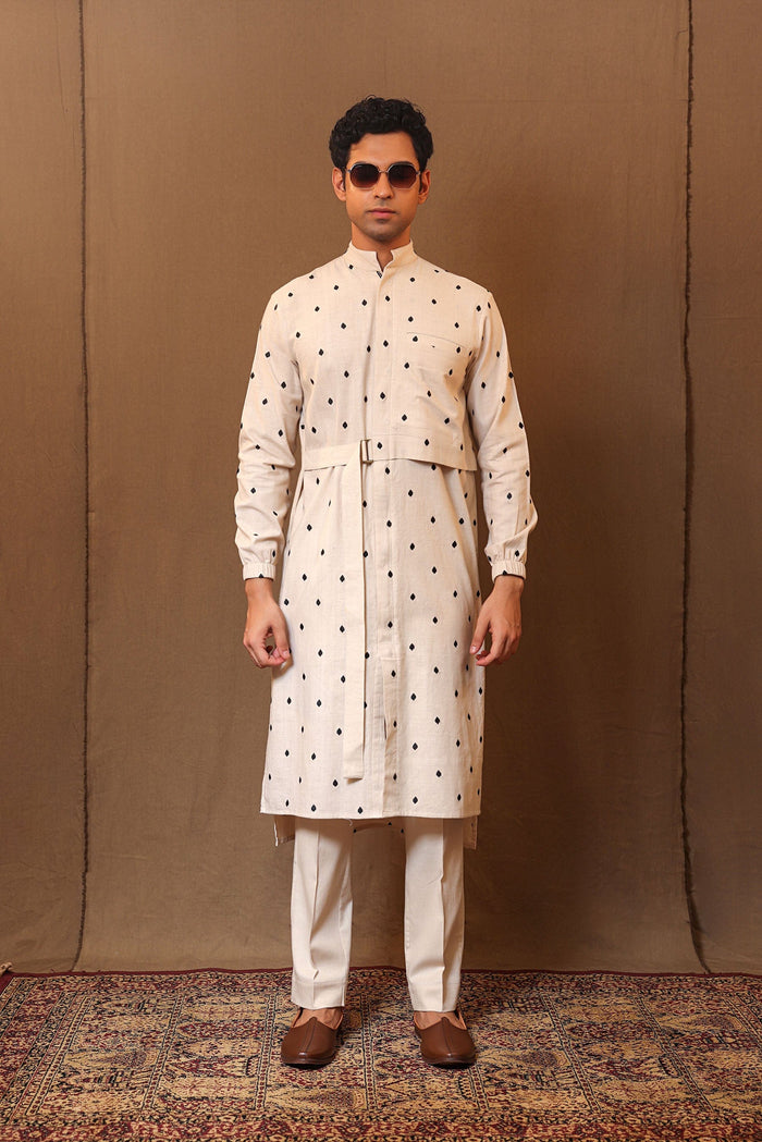 Mati Shirts & Tops S Off-White Spade EMB Belted Kurta