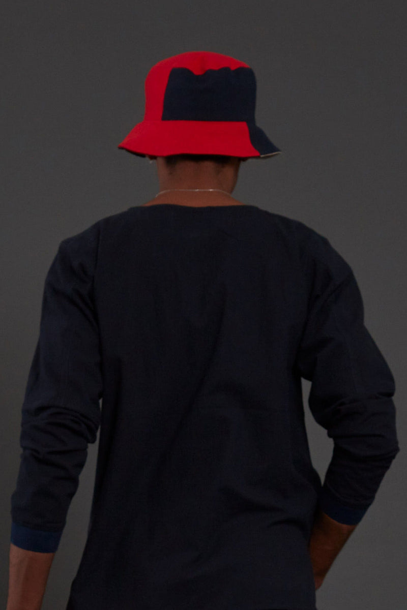 Mati Accessories Red & Navy Blue Block Bucket Hat