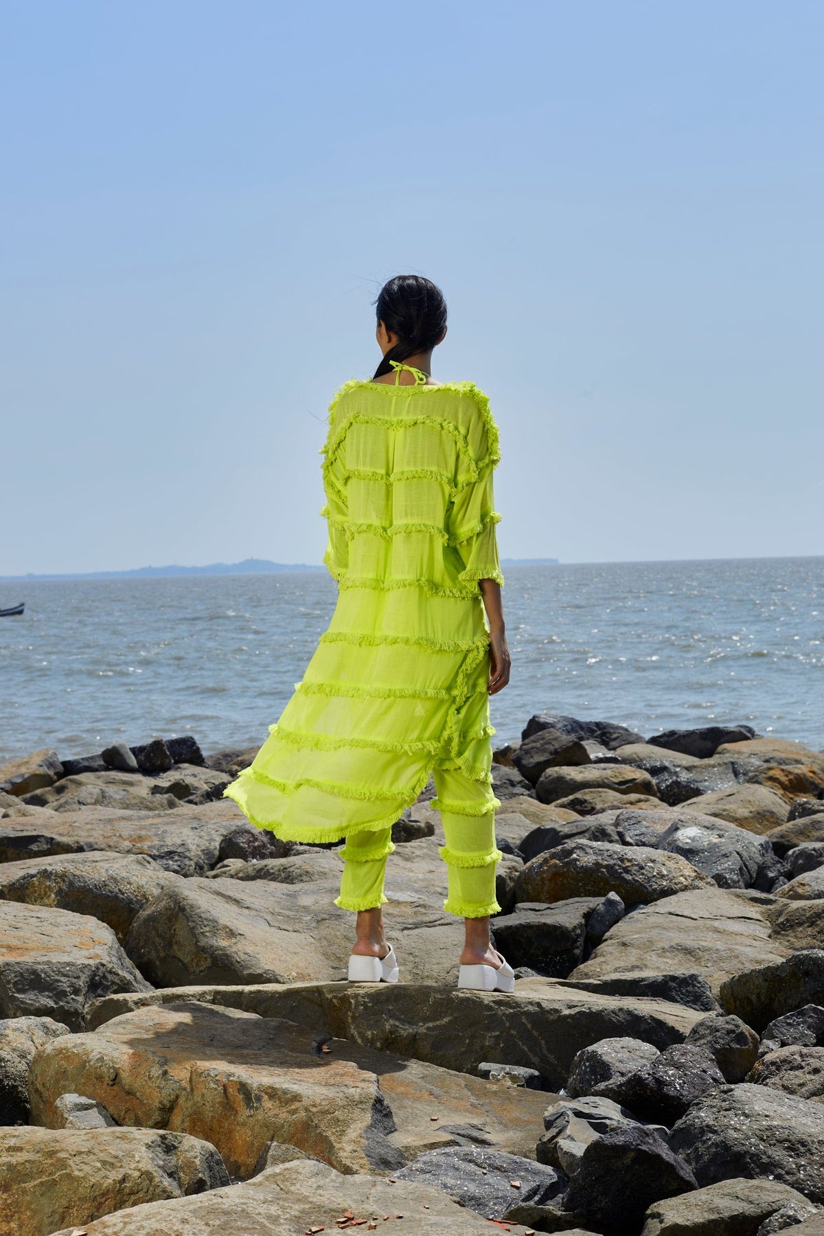 Mati Apparel & Accessories Neon Green Tassle Tier Tunic