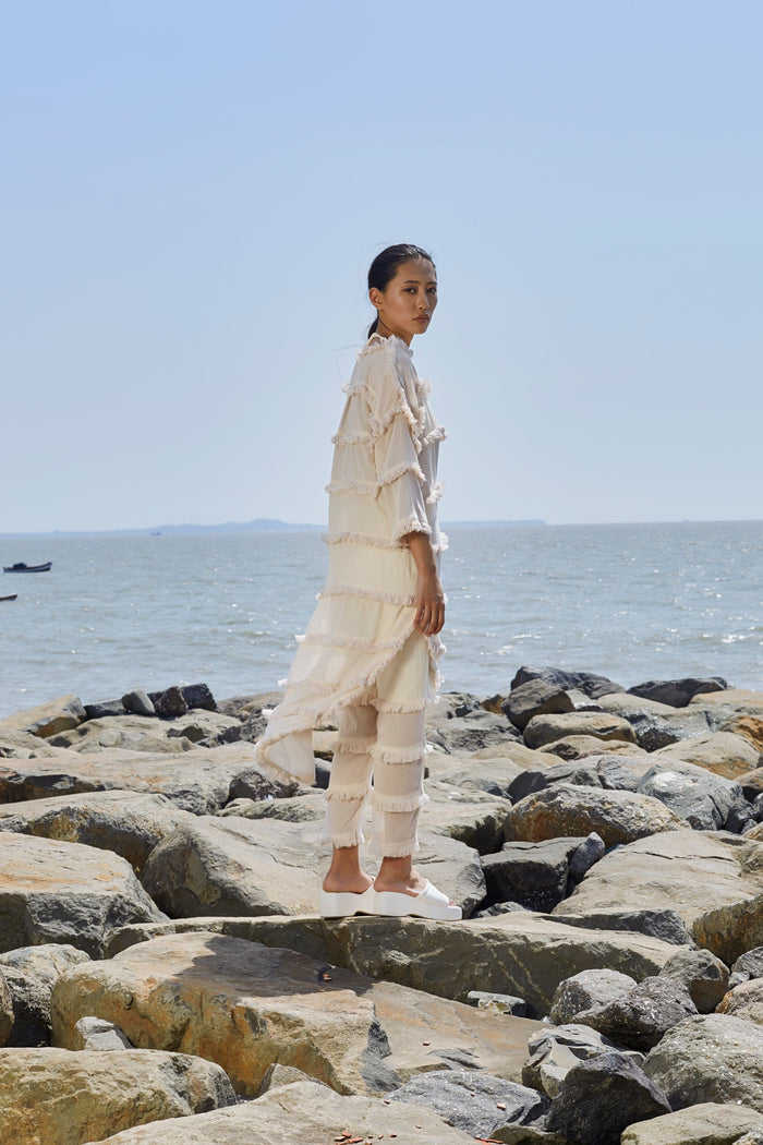 Mati Apparel & Accessories Off-White Tassle Tier Tunic