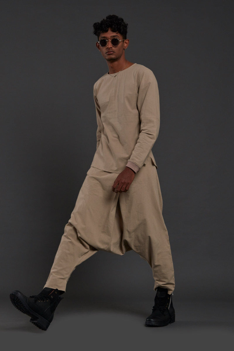 Mati Bottoms Beige Drop Crotch Pants