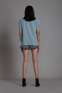 Mati Bottoms Mati Scallop Striped Shorts - Blue