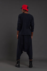 Mati Bottoms Navy Blue Drop Crotch Pants