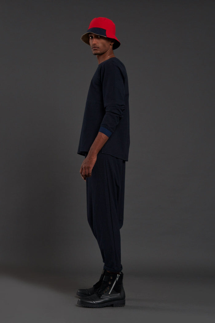 Mati Bottoms Navy Blue Drop Crotch Pants