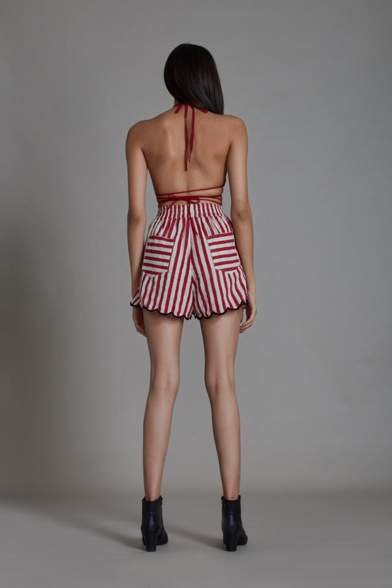 Mati Bottoms RED STRIPE SCALLOP SHORTS