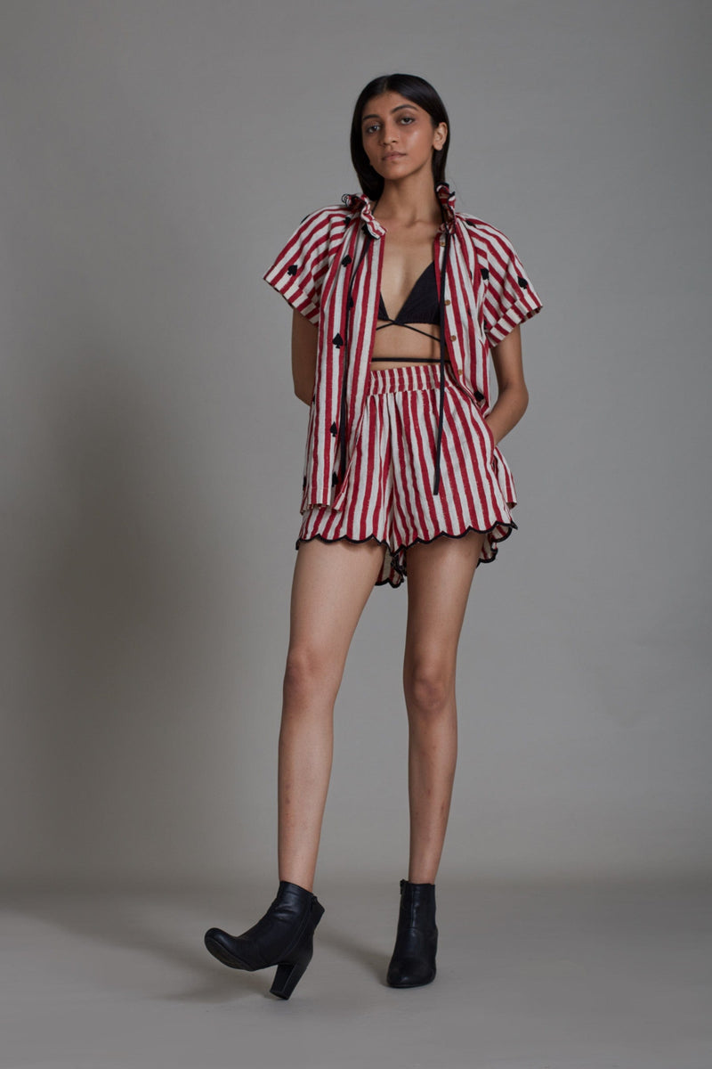 Mati Bottoms RED STRIPE SCALLOP SHORTS