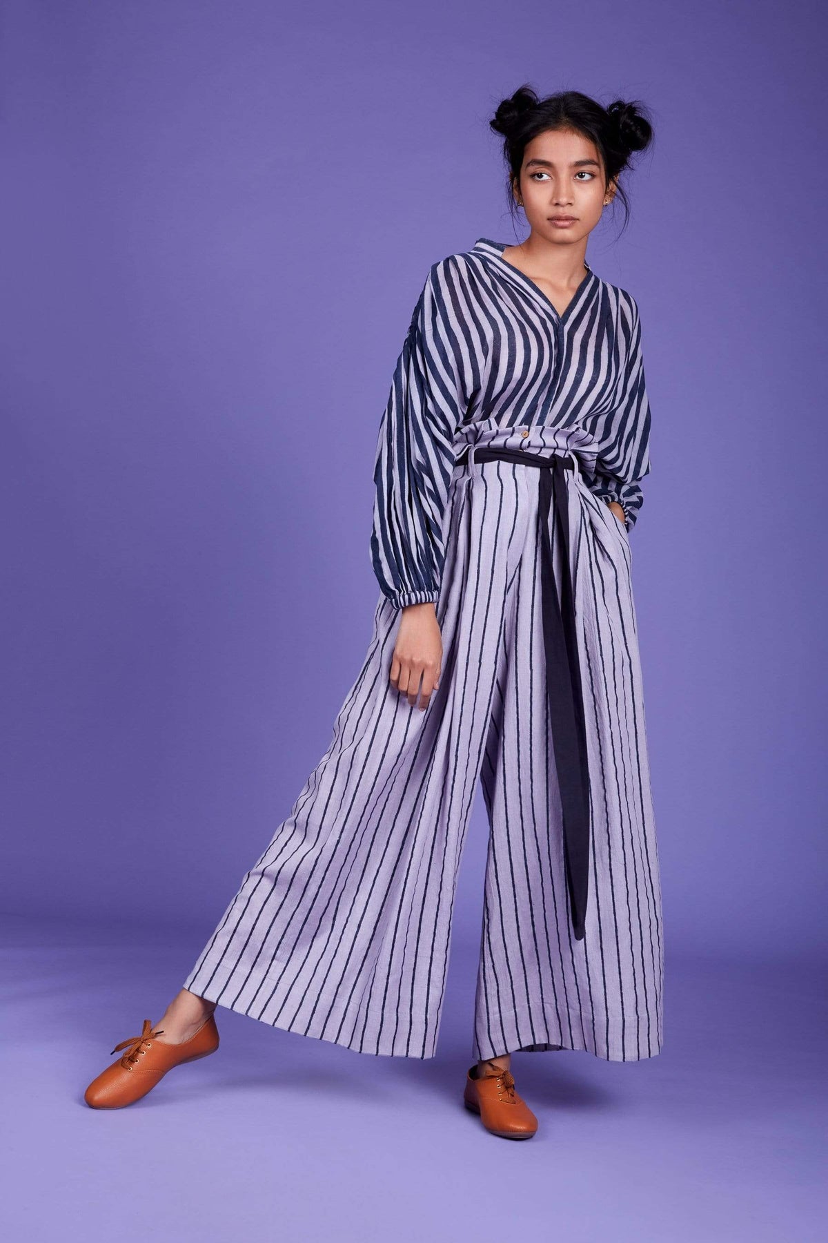 Mati BOTTOMS Striped Paper Bag Pant - SS Lavender