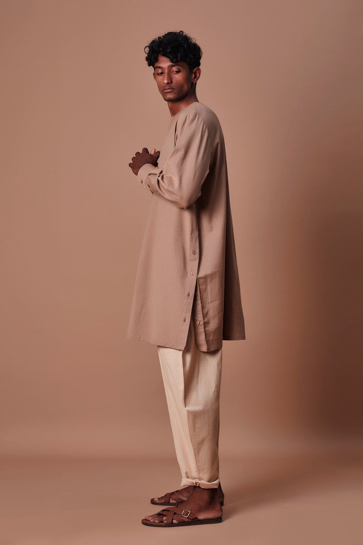 Mati Clothing Mati Men's Brown Side Buttoned Kurta