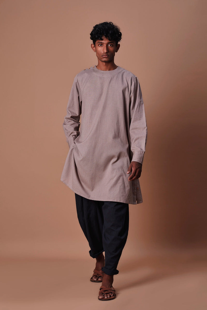 Mati Clothing Mati Men's Grey Side Buttoned Kurta